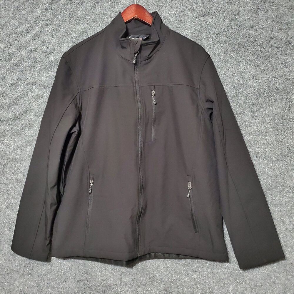 NEW Swiss Tech Softshell Jacket Mens Large Rich Black Full Zip Water Resistant
